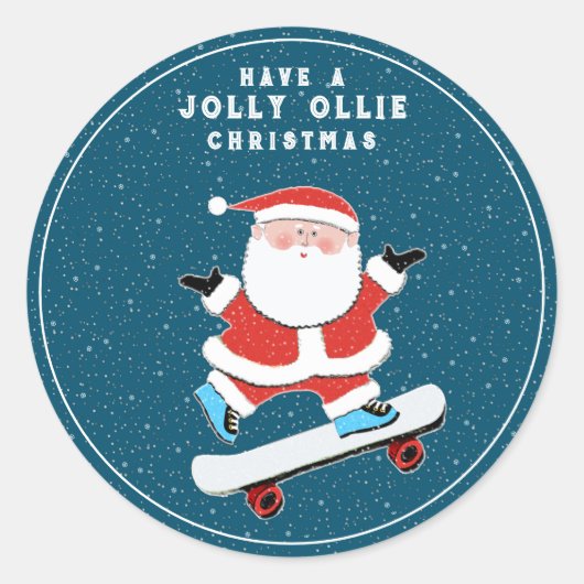 Schaatser Skateboarden Kerstmis Ronde Sticker (Voorkant)