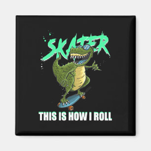 Schaatser T-rex Dinosaur Dit Is Hoe Ik Skateboard  Magneet
