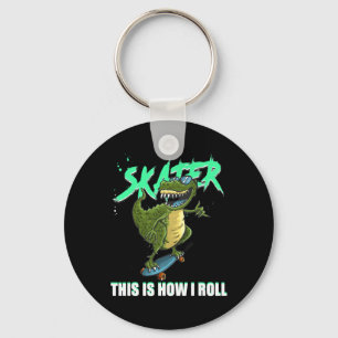 Schaatser T-rex Dinosaur Dit Is Hoe Ik Skateboard  Sleutelhanger