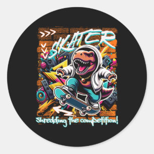 Schaatser vernietigt de concurrentie! Grappige T-R Ronde Sticker
