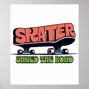 Schaatser verwoest de weg – Retro 70s Skateboardin Poster