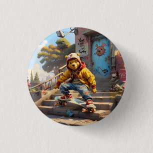 Schaatser Winnie de Pooh 1 Ronde Button 3,2 Cm