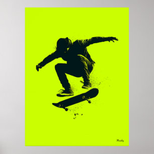 Schaatserposter – Zwarte Silhouet op Neon Groen Poster