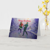 Schaatsers Kerstkaart Vreugde Kaart (Gele Bloem)