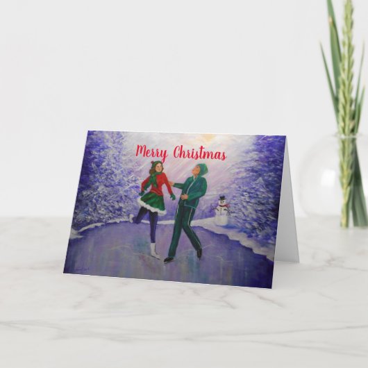 Schaatsers Kerstkaart Vreugde Kaart (Voorkant)