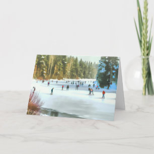 Schaatsers op een vijver Aquarel Winterlandschap Kaart