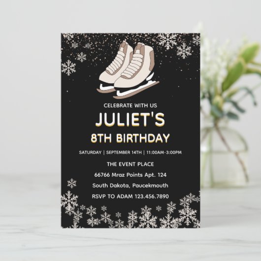 schaatsfeest 8e verjaardag uitnodigingen (Staand voorkant)