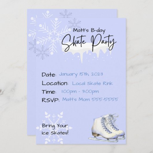 Schaatsfeest Winter Verjaardag Uitnodiging (Voorkant / Achterkant)