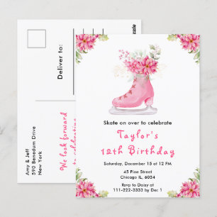 Schaatsfeestje Roze Briefkaart