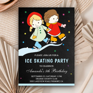 Schaatsfeestje voor kinderen in vrolijke kleuren kaart
