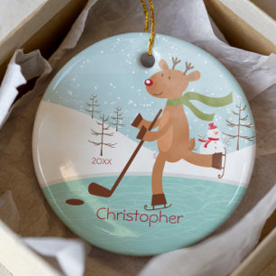 Schaatshockey rendier gedateerd kerst ornament