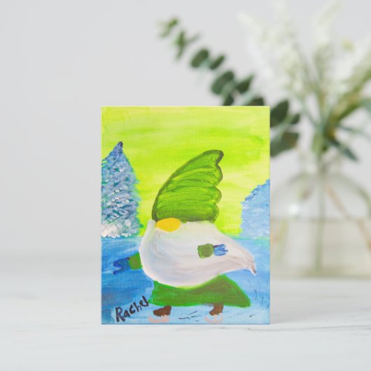 schaatskabouter feestdagenkaart (Staand voorkant)