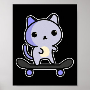 Schaatskat Kawaii Cartoon Grafisch Mannen Vrouwen Poster