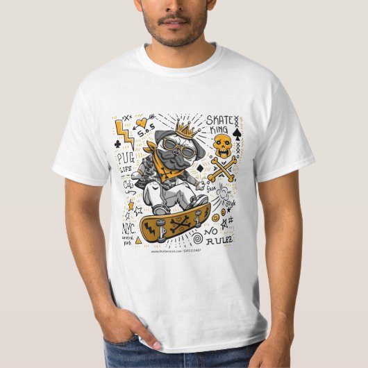 Schaatskoning Pug T-shirt (Voorkant)