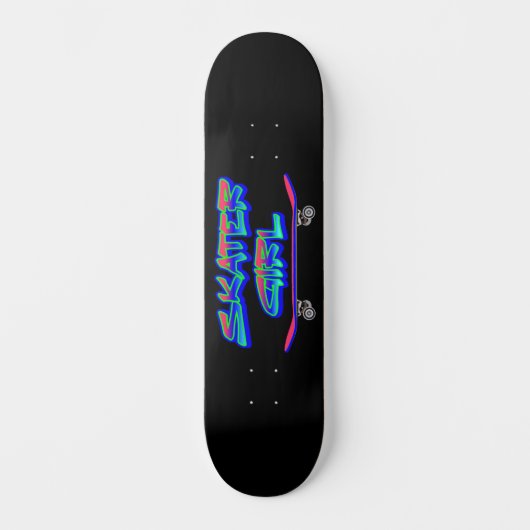 Schaatsmeisje Blauw Roze Graffiti Glow Skateboard  (Voorkant)