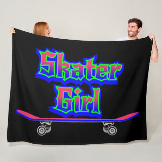 Schaatsmeisje Blauw Roze Graffiti Glow Skateboard Fleece Deken