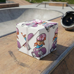 Schaatsmeisje Fun Roze Helm Skateboard Cadeaupapier