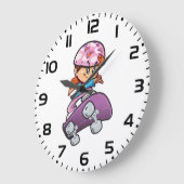 Schaatsmeisje Fun Roze Helm Skateboard Grote Klok (Hoek)