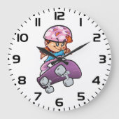 Schaatsmeisje Fun Roze Helm Skateboard Grote Klok (Voorkant)