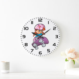 Schaatsmeisje Fun Roze Helm Skateboard Grote Klok