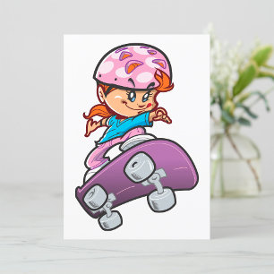 Schaatsmeisje Fun Roze Helm Skateboard Kaart