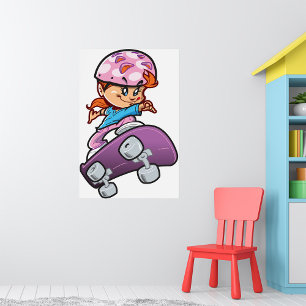 Schaatsmeisje Fun Roze Helm Skateboard Poster