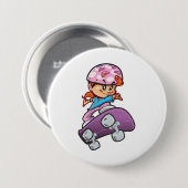 Schaatsmeisje Fun Roze Helm Skateboard Ronde Button 7,6 Cm (Voorkant /achterkant)