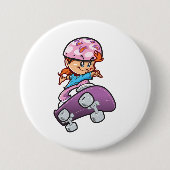 Schaatsmeisje Fun Roze Helm Skateboard Ronde Button 7,6 Cm (Voorkant)