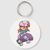 Schaatsmeisje Fun Roze Helm Skateboard Sleutelhanger (Voorkant)