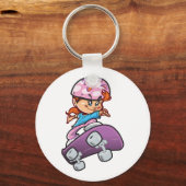 Schaatsmeisje Fun Roze Helm Skateboard Sleutelhanger (Voorkant)