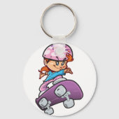 Schaatsmeisje Fun Roze Helm Skateboard Sleutelhanger (Achterkant)