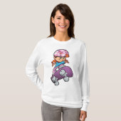Schaatsmeisje Fun Roze Helm Skateboard T-shirt (Voorkant volledig)
