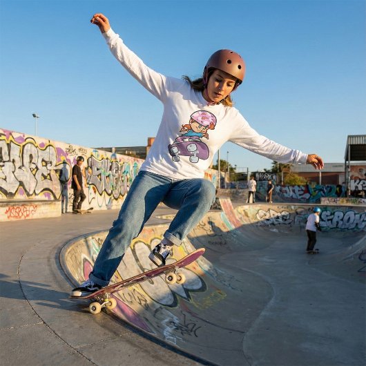 Schaatsmeisje Fun Roze Helm Skateboard T-shirt