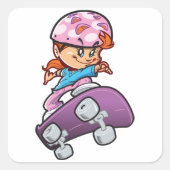Schaatsmeisje Fun Roze Helm Skateboard Vierkante Sticker (Voorkant)