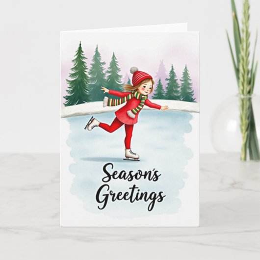 Schaatsmeisje kerstkaart kaart (Voorkant)