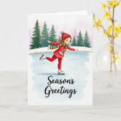 Schaatsmeisje kerstkaart kaart (Gele Bloem)