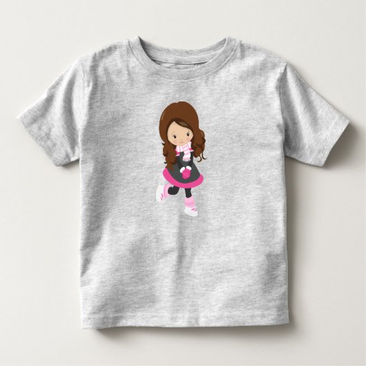Schaatsmeisje, Schattig Meisje, Bruin Haar, Sjaal Kinder Shirts (Voorkant)