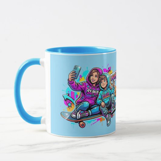 Schaatsmoeder & zoon mok: mok met gepersonaliseerd (Links)