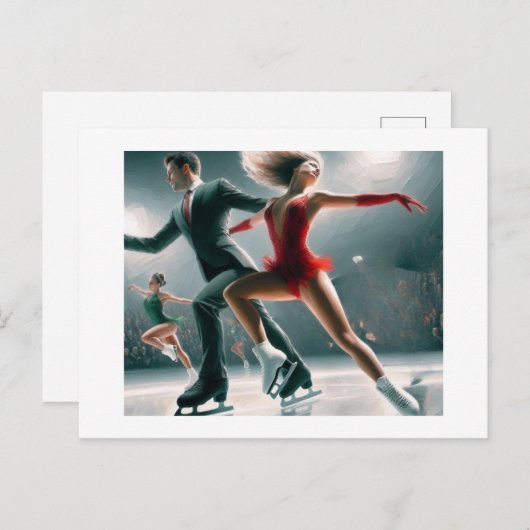 schaatspaar, briefkaart (Voorkant / Achterkant)