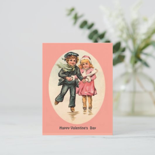  schaatspaar - Valentijnsdag Feestdagenkaart (Staand voorkant)