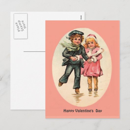  schaatspaar - Valentijnsdag Feestdagenkaart (Voorkant / Achterkant)