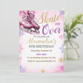 Schaatspartij Roze Feest Verjaardagsfeest Winterfe Kaart (Staand voorkant)