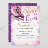 Schaatspartij Roze Feest Verjaardagsfeest Winterfe Kaart (Voorkant / Achterkant)