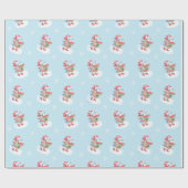 Schaatspinguïn blauw cadeaupapier (Vlak)