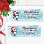Schaatspinguïn Blauw Rood Custom Christmas Etiket<br><div class="desc">Deze gepersonaliseerde blauwe en rode kerstretouradreslabels zijn voorzien van het "Merry Christmas"-gezegde in scriptlettertype en een schattige pinguïn-schaatser in rode kerstmuts,  sjaal en figuurlijke schaatsen. De sjabloon maakt het gemakkelijk om uw adres in te typen.</div>
