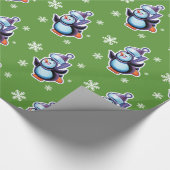 Schaatspinguïn glanzend helder groen cadeaupapier (Hoek)