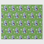 Schaatspinguïn glanzend helder groen cadeaupapier (Vlak)