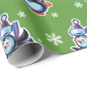 Schaatspinguïn glanzend helder groen cadeaupapier (Rol Hoek)