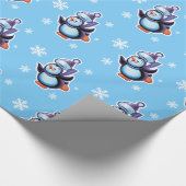 Schaatspinguïn glanzend poeder blauw cadeaupapier (Hoek)