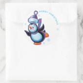 Schaatspinguïn kerstlabel sticker (Tas)